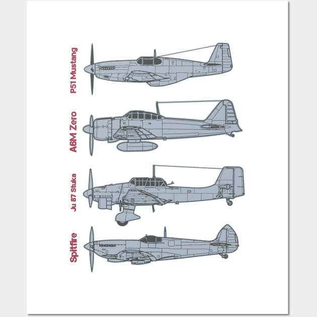 WW2 Iconic Planes Wall Art by Distant War